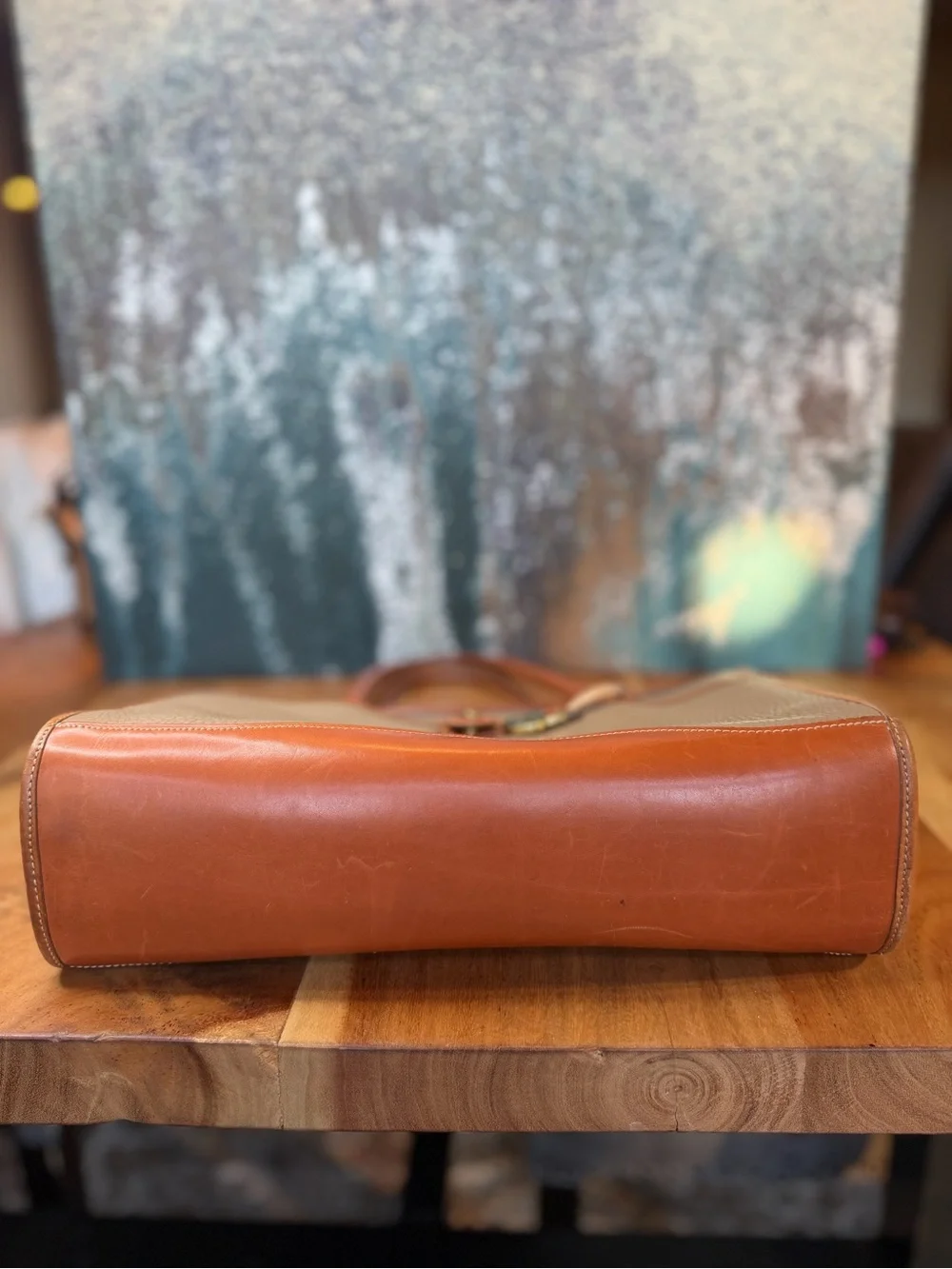 Dooney & Bourke Vintage Taupe/British Tan Leather Satchel Bag VGVC